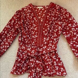 Max Studio Red Ruched Peplum Blouse